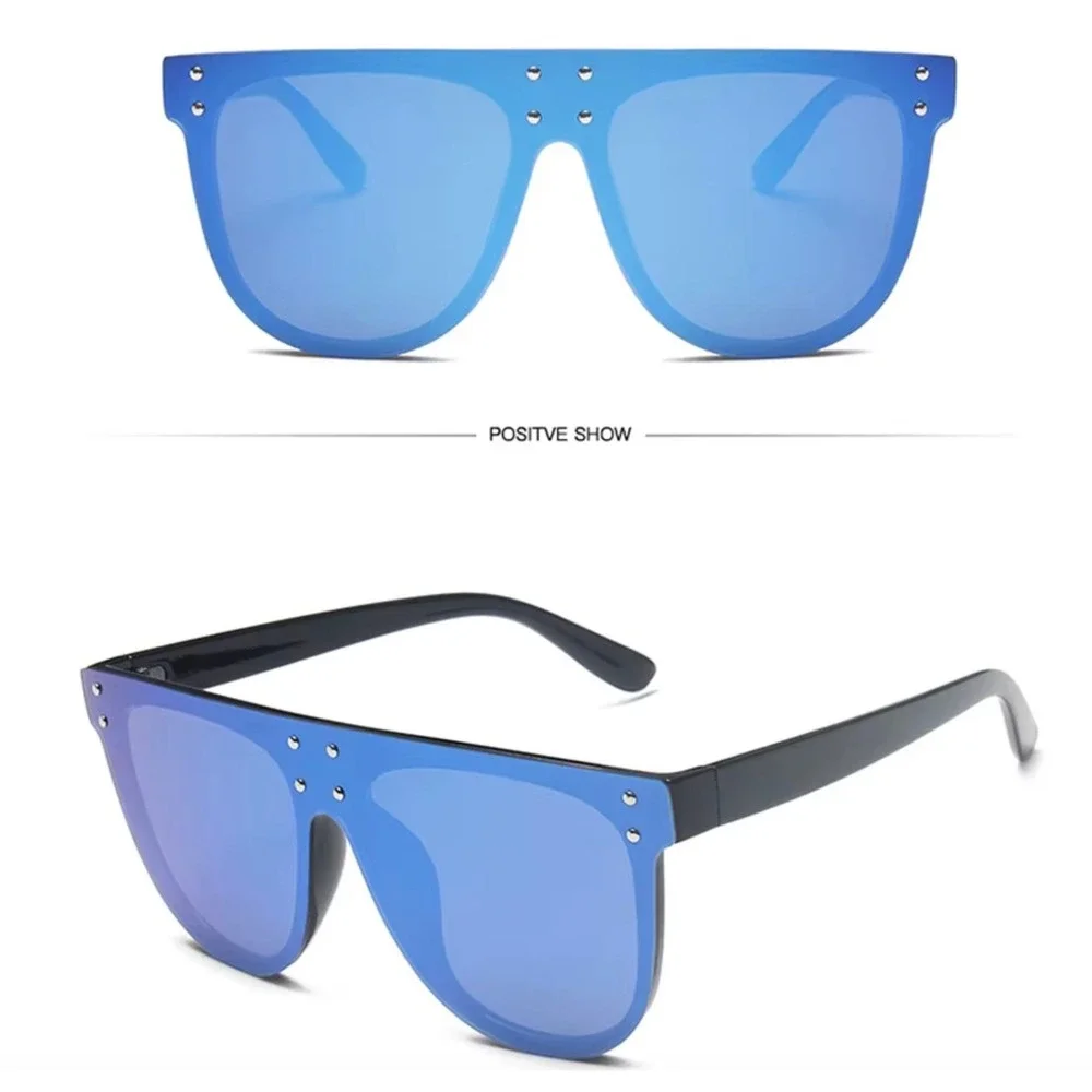 Flat Top Women Sunglasses Blue Mirror Lens Shield Fashion Trendy Beach‎ Female